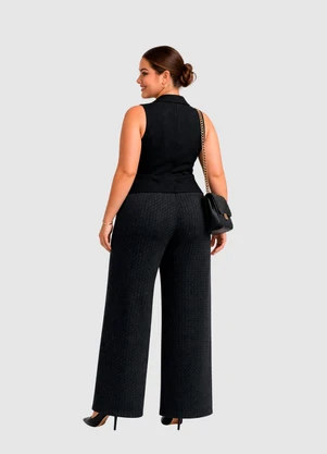 Yends Fashion - Calça Wide Leg Bule Jacquard Preto - YENDS FASHION