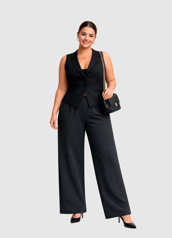 Yends Fashion - Calça Wide Leg Bule Jacquard Preto