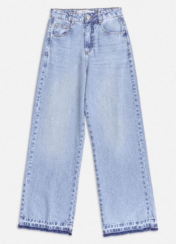 Authoria - Calça Wide Leg com Barra Desfiada Azul