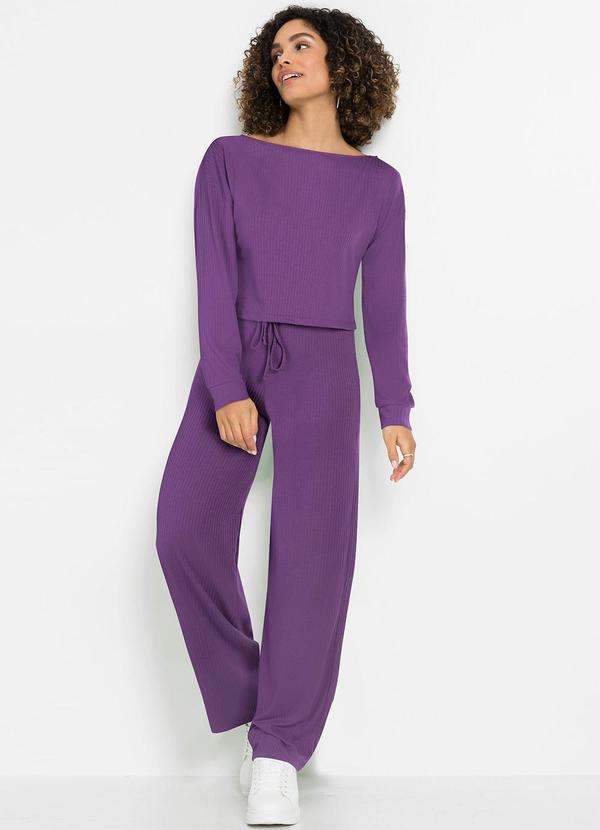 bonprix - Calça Wide Leg Comfort Lilás 4