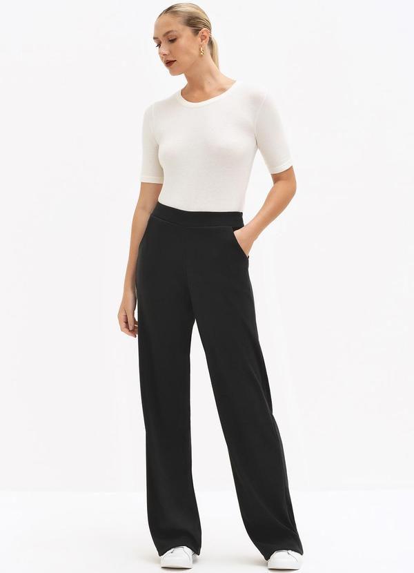 Principessa - Calça Wide Leg em Malha Canelada Preto Doralice 3