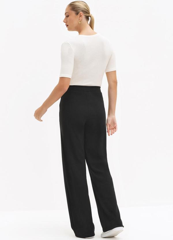 Principessa - Calça Wide Leg em Malha Canelada Preto Doralice 4