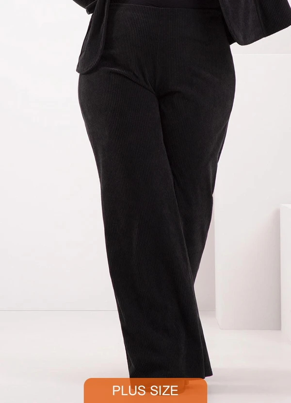 Lunender Mais Mulher - Calça Wide Leg em Tecido de Veludo Preto