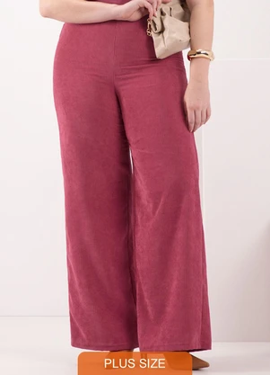 Lunender Mais Mulher - Calça Wide Leg em Tecido de Veludo Vermelho - LUNENDER MAIS MULHER