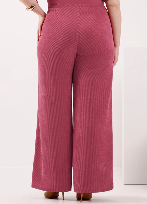 Lunender Mais Mulher - Calça Wide Leg em Tecido de Veludo Vermelho 2