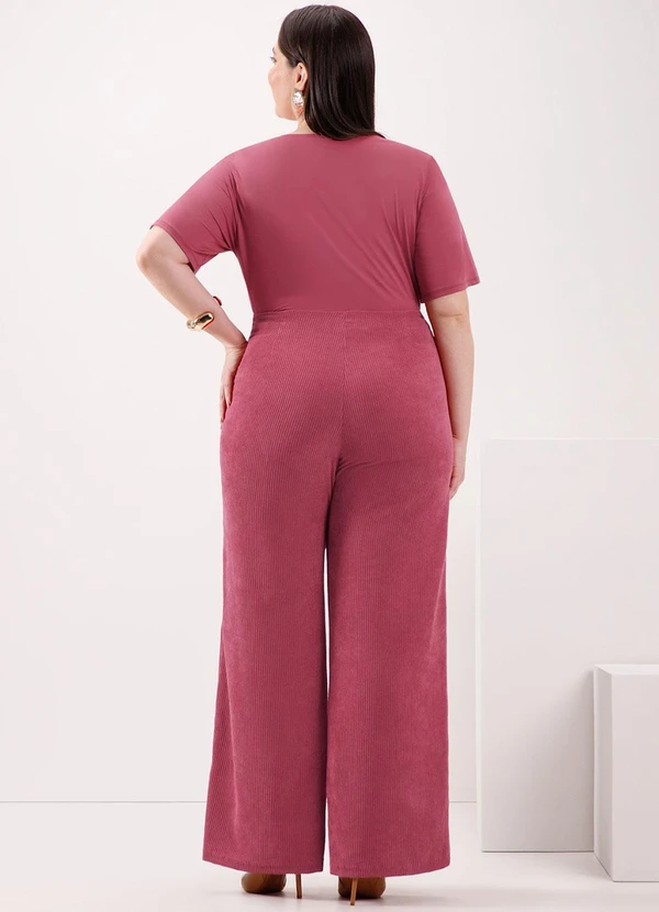 Lunender Mais Mulher - Calça Wide Leg em Tecido de Veludo Vermelho 4