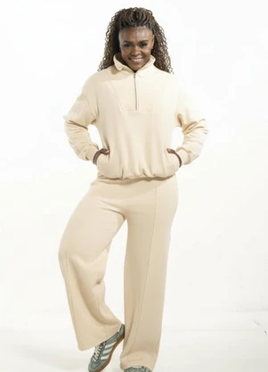 Cobertura - Calça Wide Leg Feminina Bege - COBERTURA
