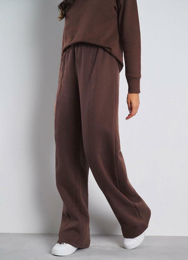 Meu Jeans - Calça Wide Leg Style Moletom Peluciado Marrom