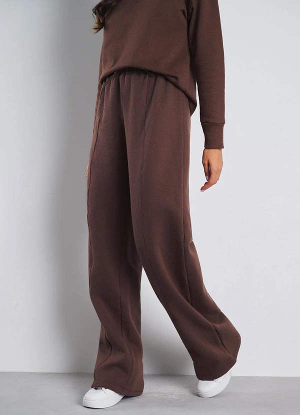 Meu Jeans - Calça Wide Leg Style Moletom Peluciado Marrom