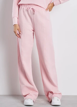 Meu Jeans - Calça Wide Leg Style Moletom Peluciado Rosa Bebê - MEU JEANS
