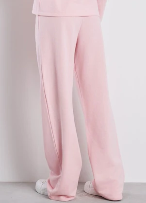 Meu Jeans - Calça Wide Leg Style Moletom Peluciado Rosa Bebê - MEU JEANS