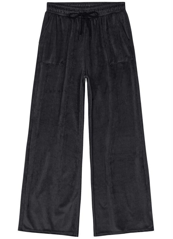 Malwee - Calça Wide Leg Veludo Canelado Feminina Preto