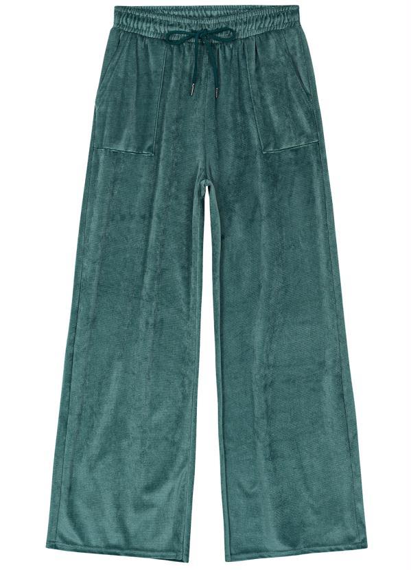Malwee - Calça Wide Leg Veludo Canelado Feminina Verde 1