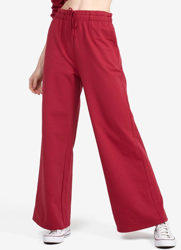 Basicamente - Calça Wide Moletom Comfort Feminina Marsala