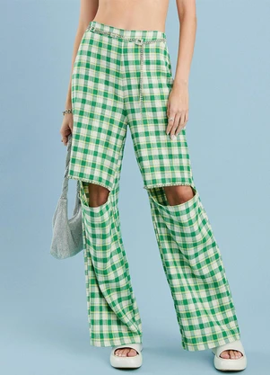 Calça Xadrez com Pedraria Verde TexBrands