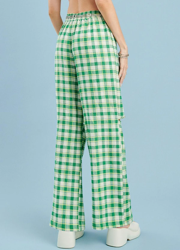 Authoria - Calça Xadrez com Pedraria Verde 2