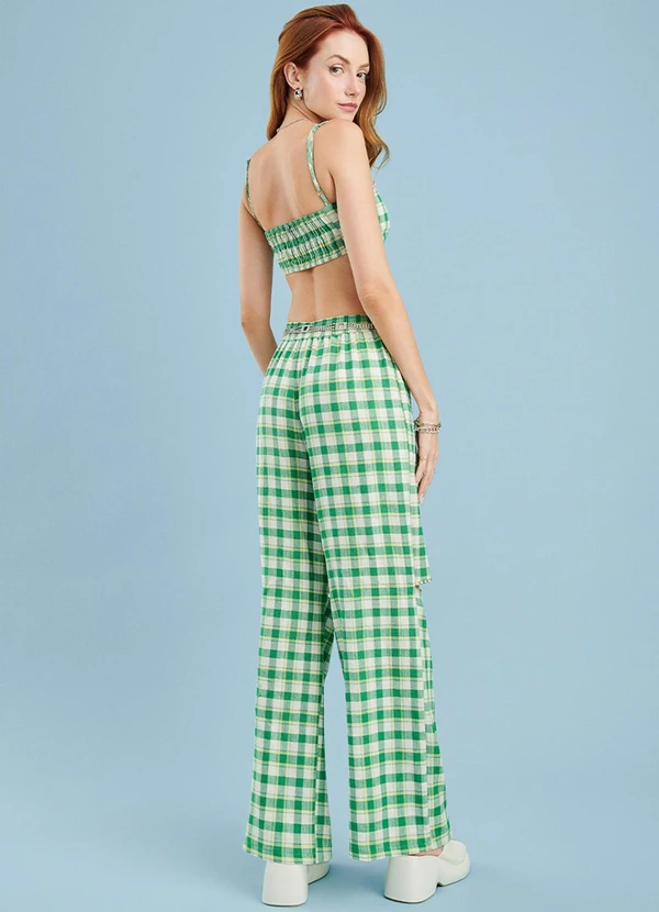 Authoria - Calça Xadrez com Pedraria Verde 4