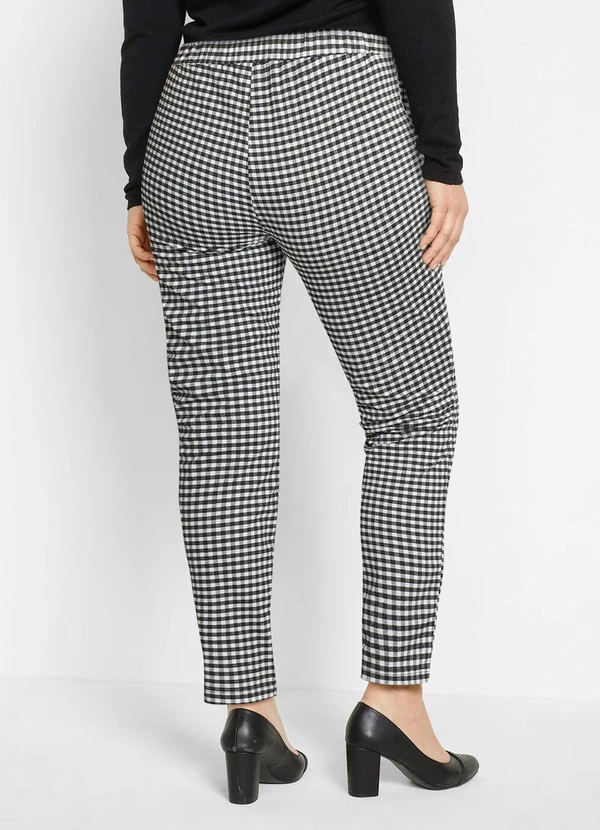 bonprix - Calça Xadrez Comfort com Amarração Vivhy Preto 5
