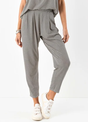 Quintess Calça Xadrez P&B em Malha de Viscose