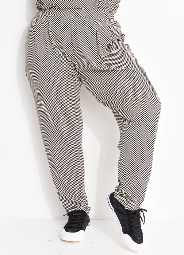 Quintess - Calça Xadrez P&B em Malha de Viscose 10