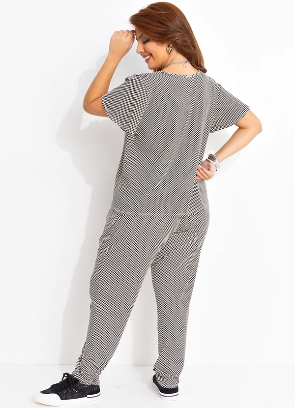 Quintess - Calça Xadrez P&B em Malha de Viscose 13