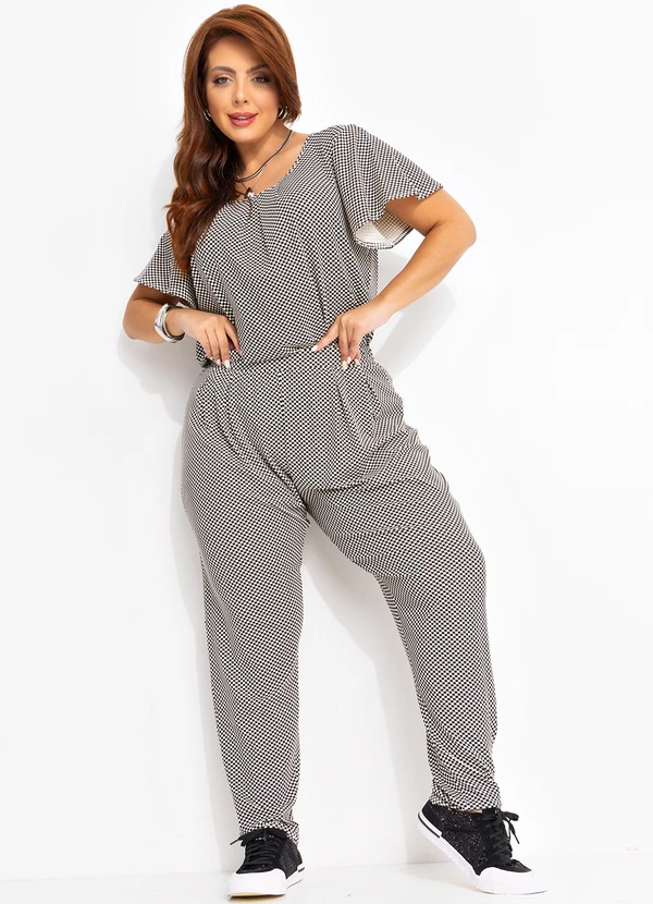 Quintess - Calça Xadrez P&B em Malha de Viscose 14