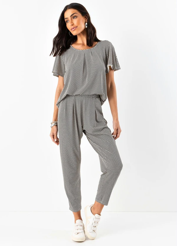 Quintess - Calça Xadrez P&B em Malha de Viscose 3