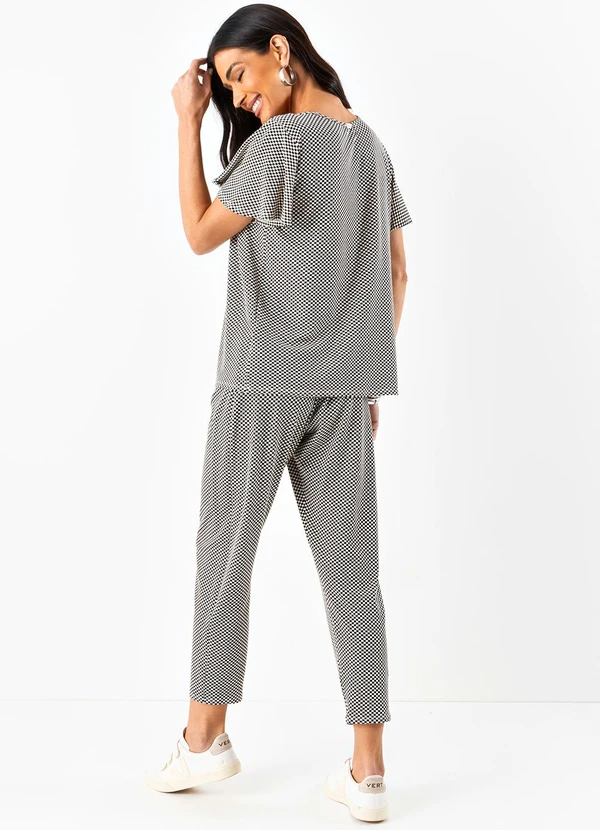 Quintess - Calça Xadrez P&B em Malha de Viscose 4