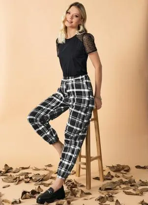 Moda Pop - Calça Xadrez Preto com Bolsos - MODA POP