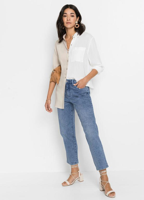 bonprix - Calça com Bolsos Cropped Jeans Marmorizado 4