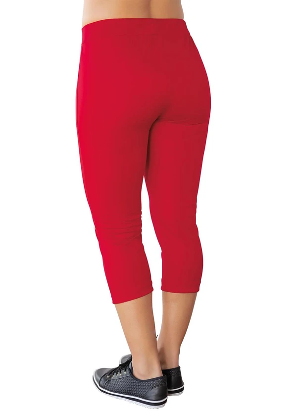 Moda Pop - Calça Corsário Vermelha com Estampa Localizada 2