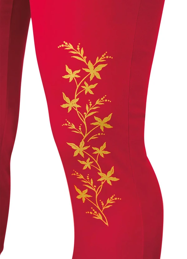 Moda Pop - Calça Corsário Vermelha com Estampa Localizada 4