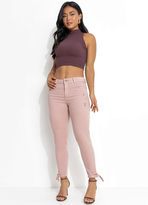 Sawary Jeans - Calça Cropped com Amarração Sawary Rosa 3
