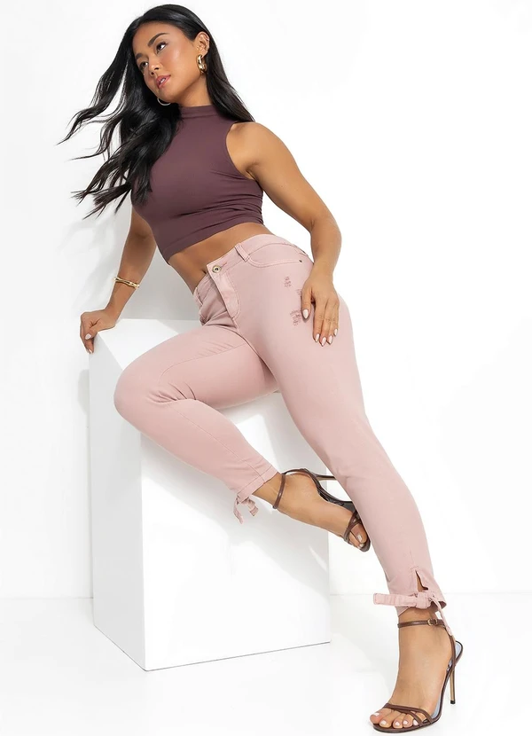 Sawary Jeans - Calça Cropped com Amarração Sawary Rosa 5