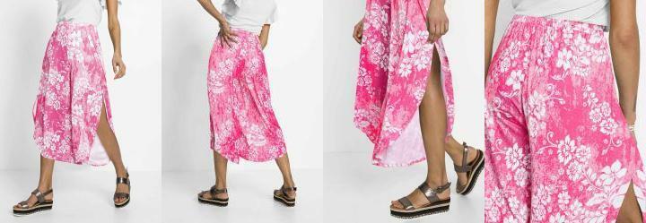 Cala Cropped com Fendas Floral Rosa