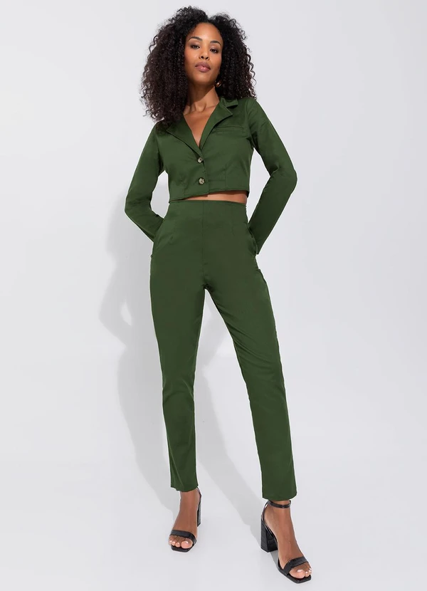 Enfim - Calça Feminina Carrot Cropped Acetinada Verde 2