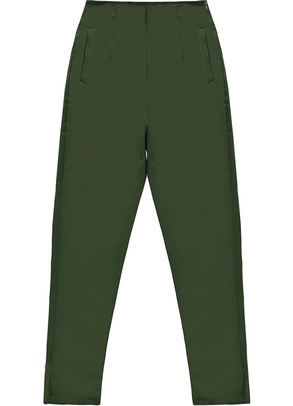 Enfim - Calça Feminina Carrot Cropped Acetinada Verde 1