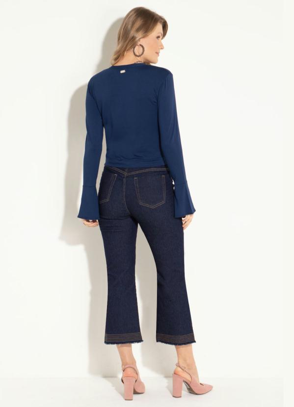 Quintess - Calça Jeans Pantacourt Azul com Barra Flare 4