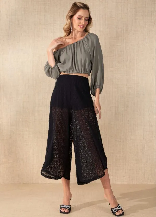 Quintess - Calça Preta em Renda com Elástico na Cintura 3