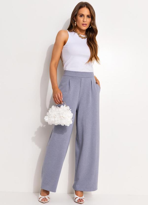 Quintess - Calça Risca de Giz Cinza em Moletinho 3