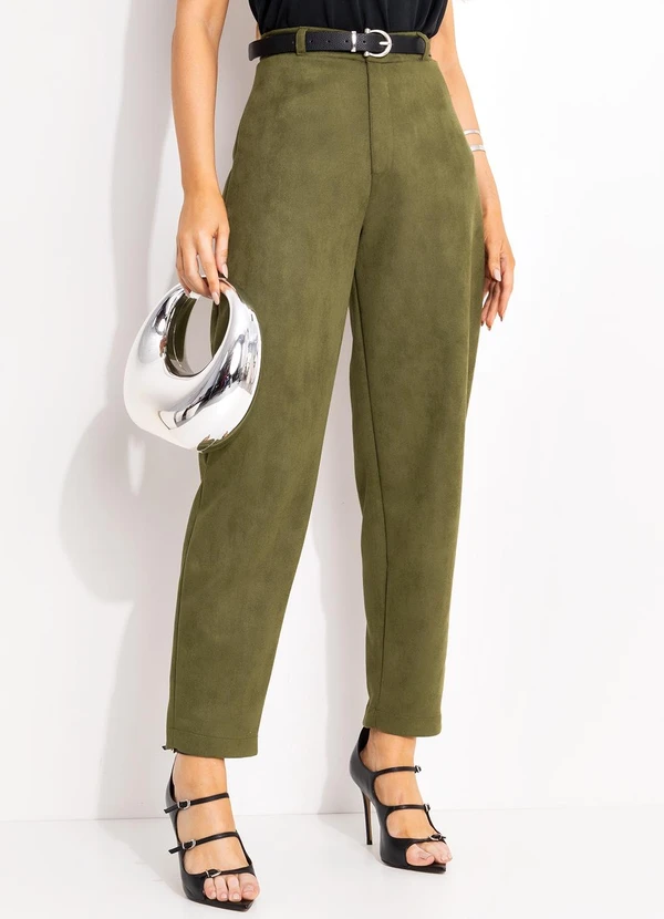 Quintess - Calça Verde Militar em Malha Suede