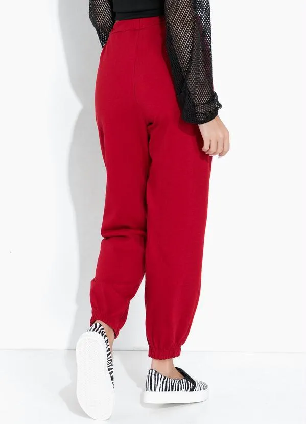 Moda Pop - Calça Vermelha com Elástico e Pregas na Cintura 2