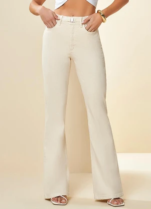 Doce Trama - Calça Cintura Média Tropical Flare Branco - DOCE TRAMA