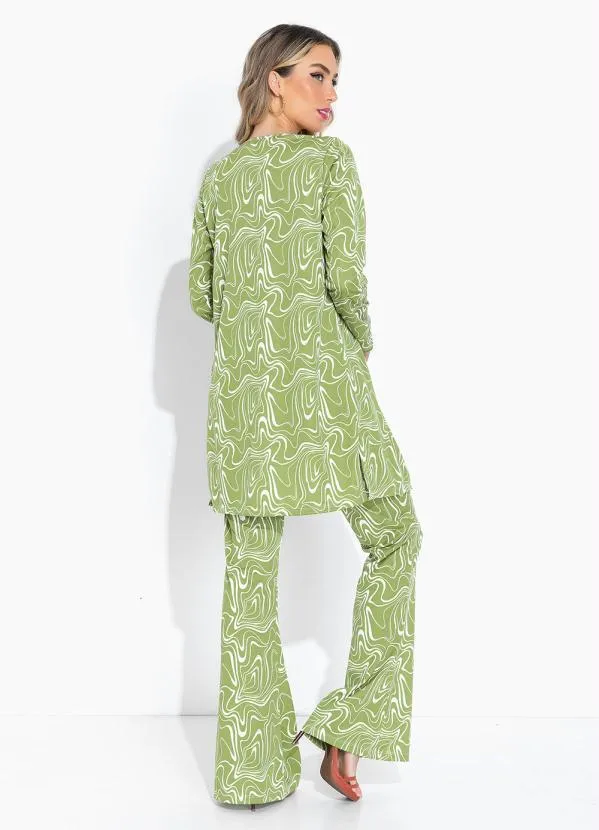 Moda Pop - Calça Efeito Líquido Verde Flare com Elástico 6