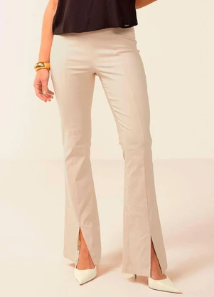 Marialícia - Calça Feminina Flare com Fenda Bege - MARIALÍCIA