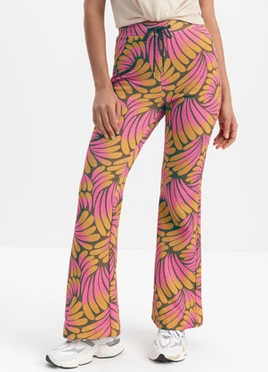 Essendi - Calça Feminina Flare em Moletom Estampada Marrom - ESSENDI