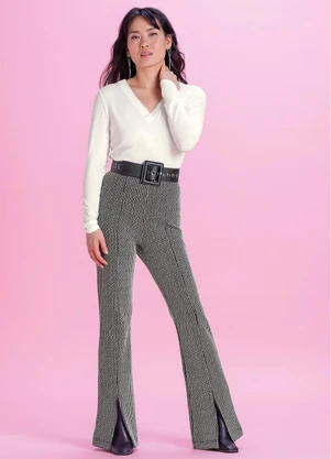 Marialícia - Calça Feminina Tweed Flare Preto - MARIALÍCIA