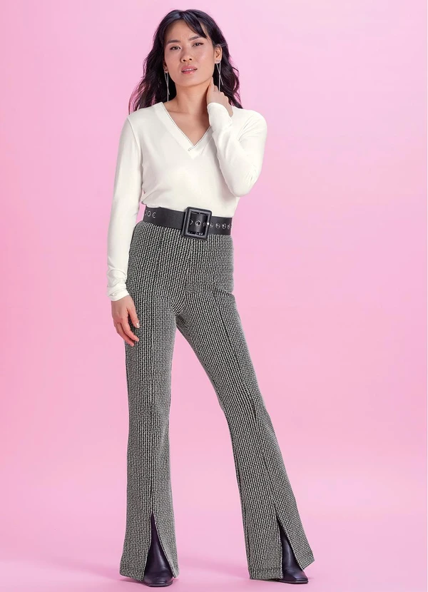 Marialícia - Calça Feminina Tweed Flare Preto 2