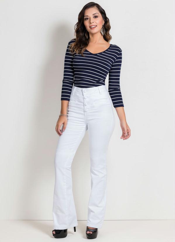 Sawary Jeans - Calça Flare Branca com Botões Sawary 4