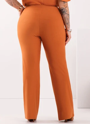 Lunender Mais Mulher - Calça Flare com Bolsos em Malha Crepe Laranja - LUNENDER MAIS MULHER